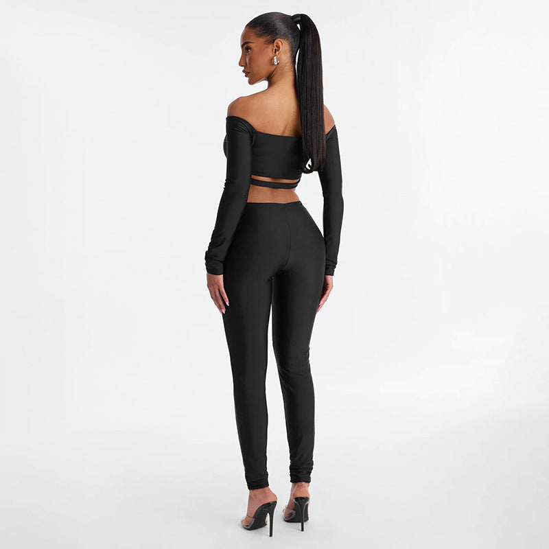 Off-Shoulder Cutout Crop Top & V-Waist Pants Set