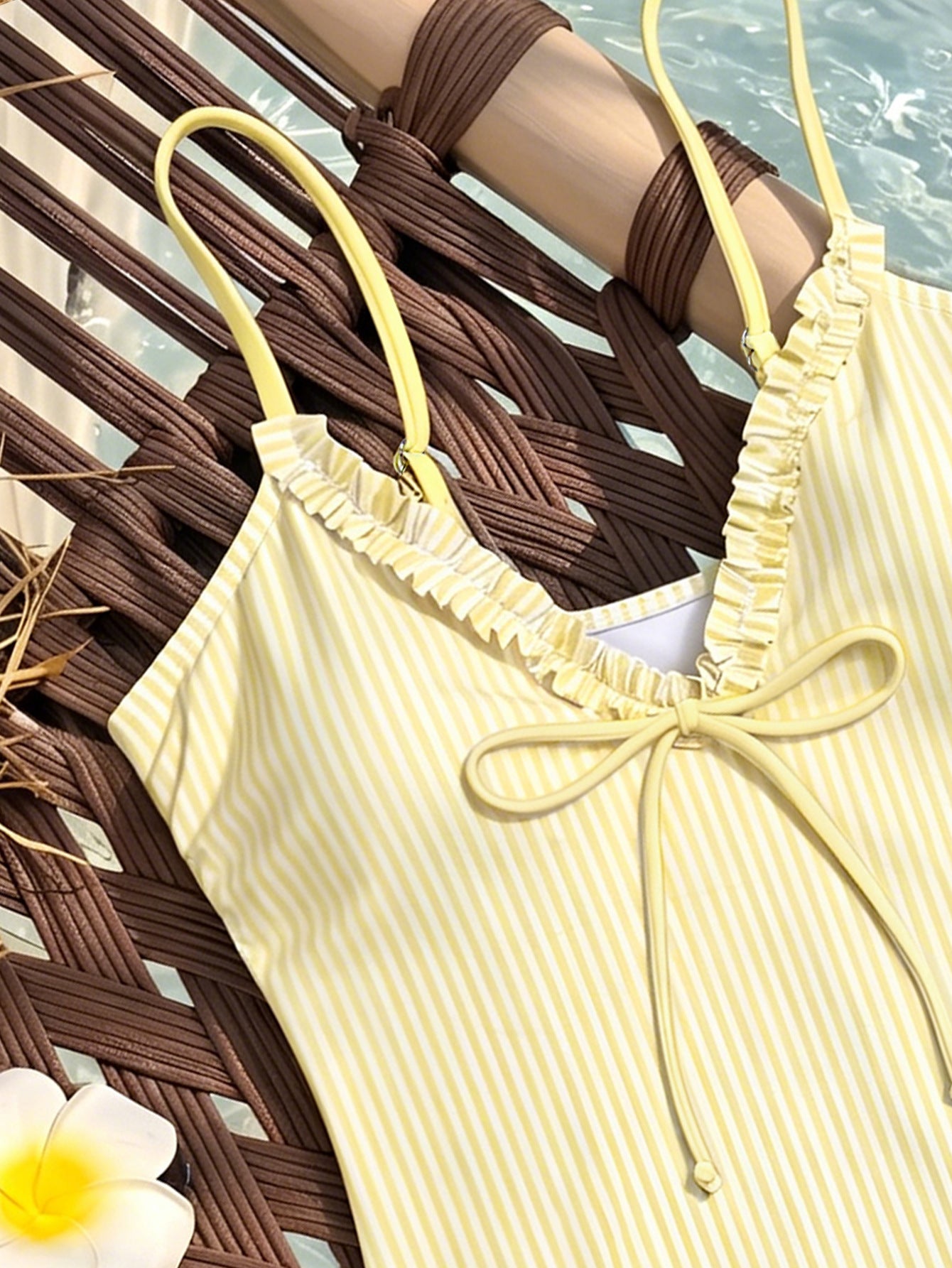 Ruffle Trim Tie-Front One-Piece Swimsuit