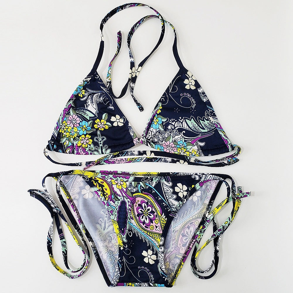 Multi-Print Sliding Triangle Tie-Side Bikini Set