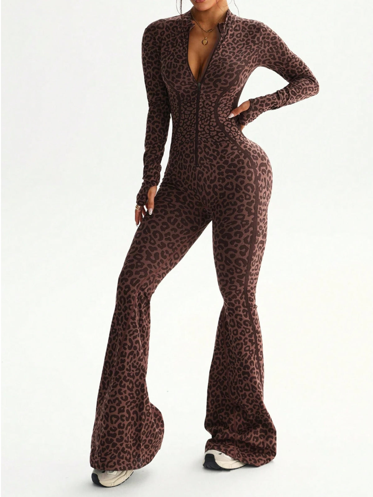 Leopard Print Sculpt Flare Jumpsuit