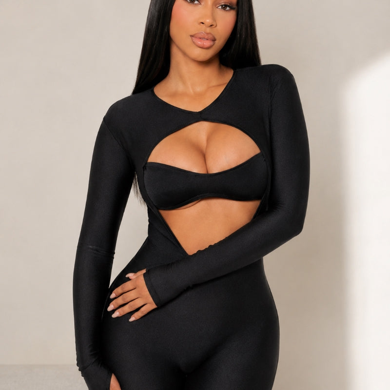 Long Sleeve Cutout Bodycon Jumpsuit