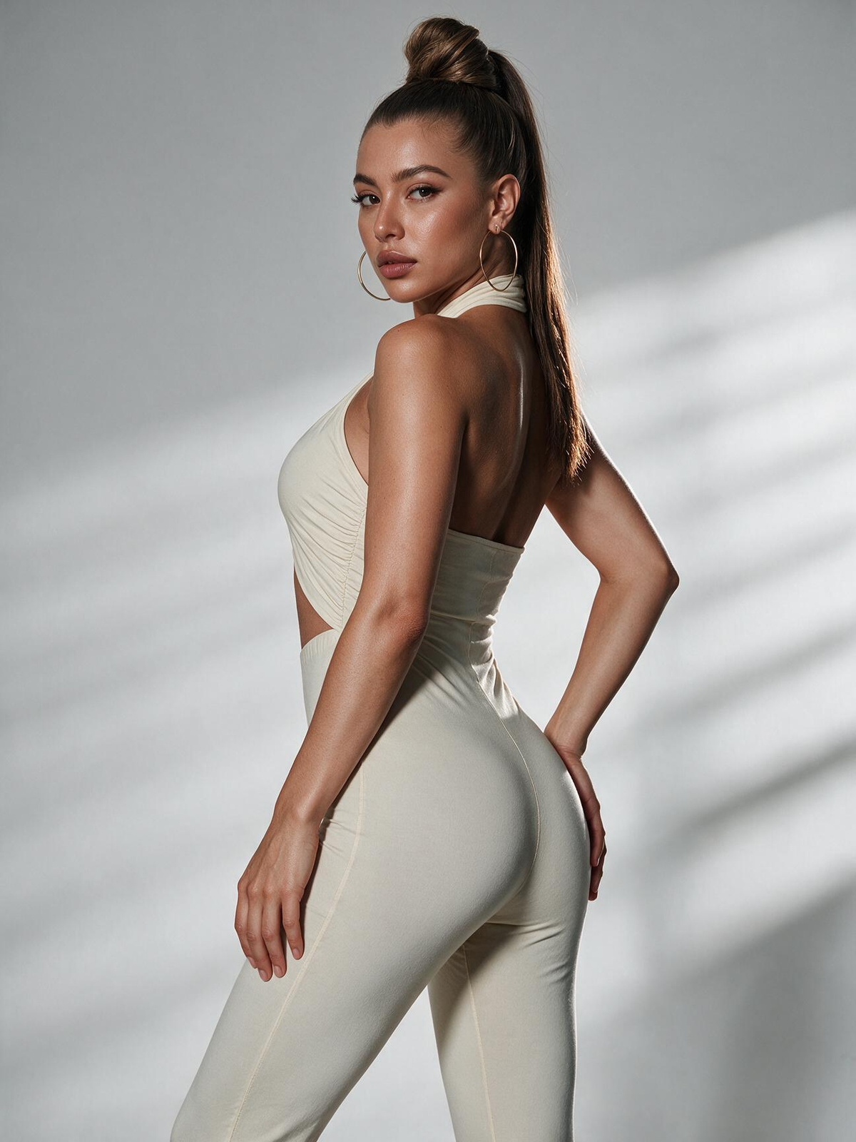 Milk Silk Halter Neck Jumpsuit Slim Fit Cutout Backless Crisscross Skinny Long Pants High Waist