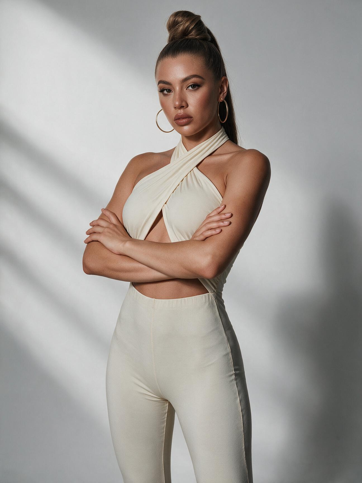 Milk Silk Halter Neck Jumpsuit Slim Fit Cutout Backless Crisscross Skinny Long Pants High Waist