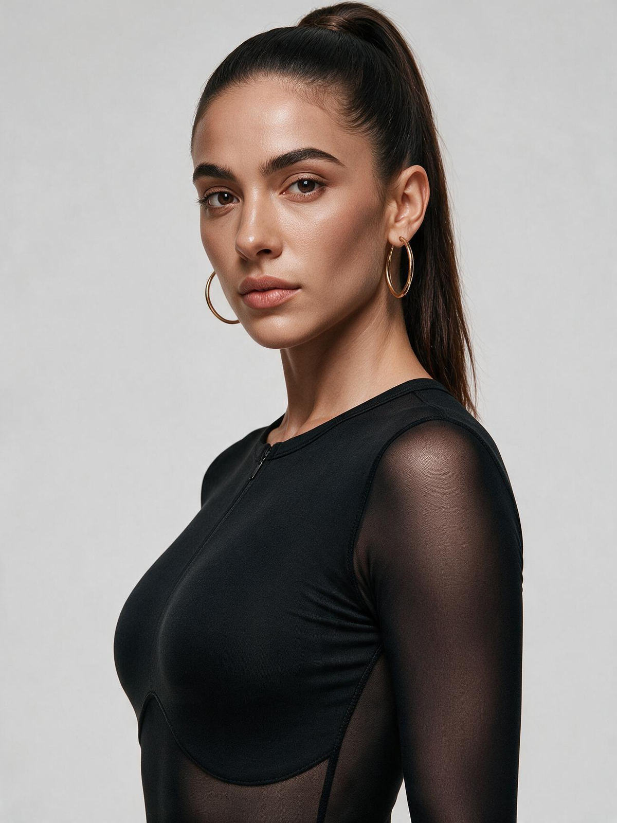 sexy fashion mesh patchwork long-sleeve black jumpsuit
