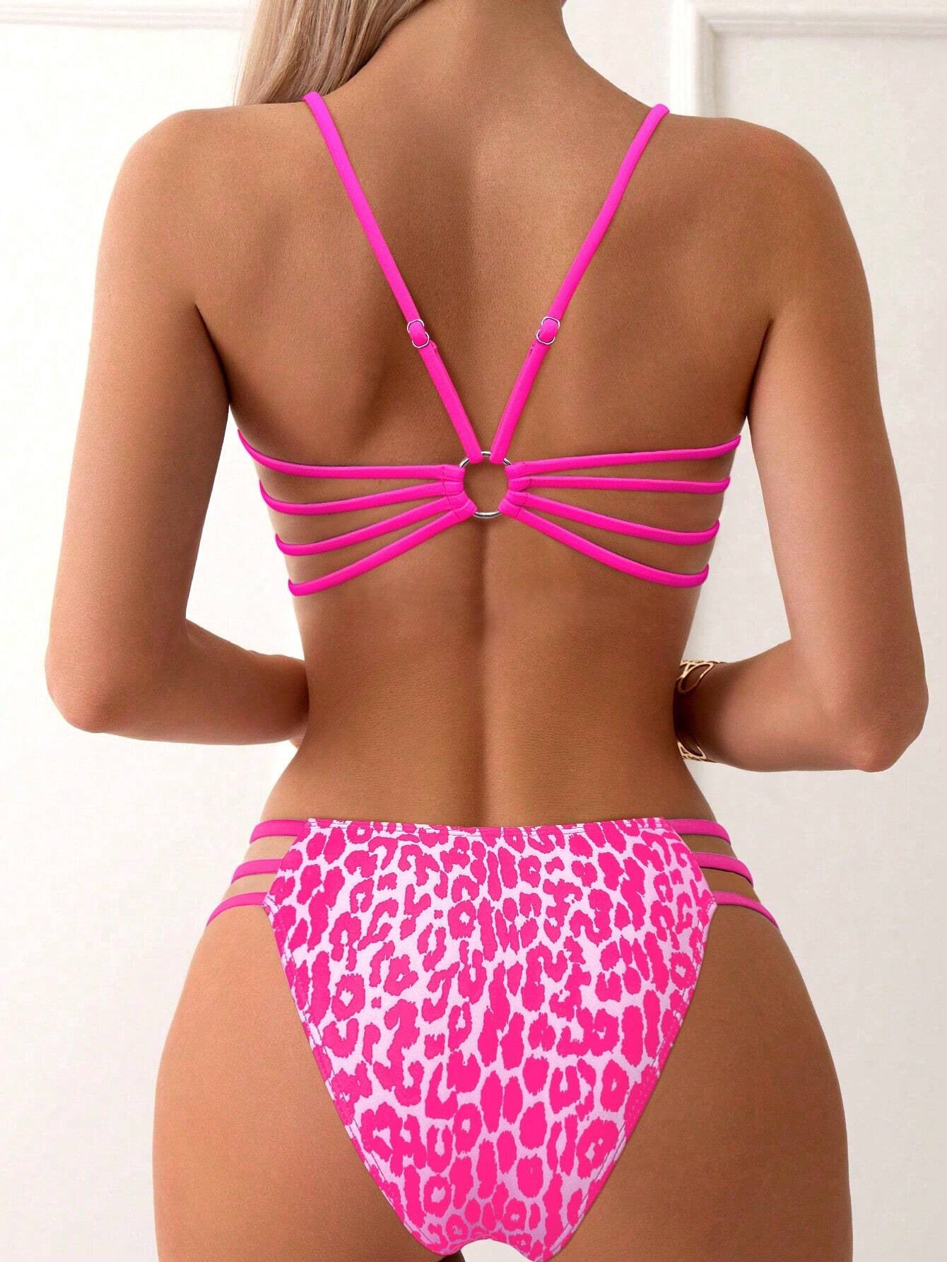 Printed Strappy-Back Scoop Bikini Set