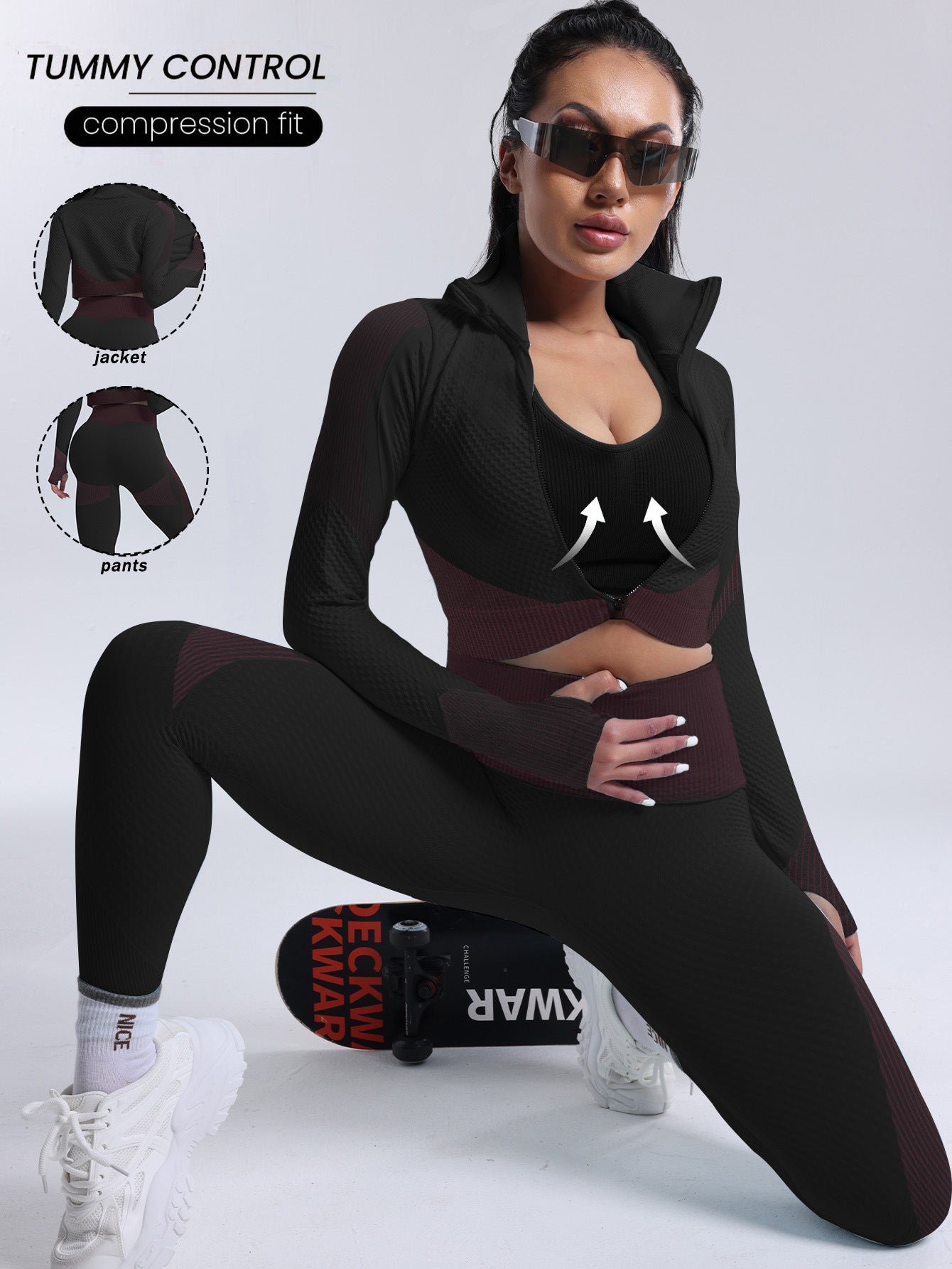 Lila Zen Seamless Zip-Up Long Sleeve Yoga Jacket & High-Waisted Leggings Set