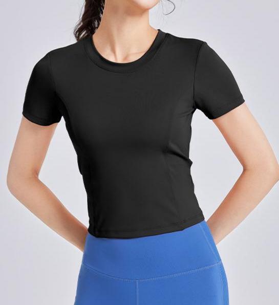 Lila Zen Drawstring Backless Ruffled Bra with Padded Chest Short-Sleeve Fitness Yoga Wear
