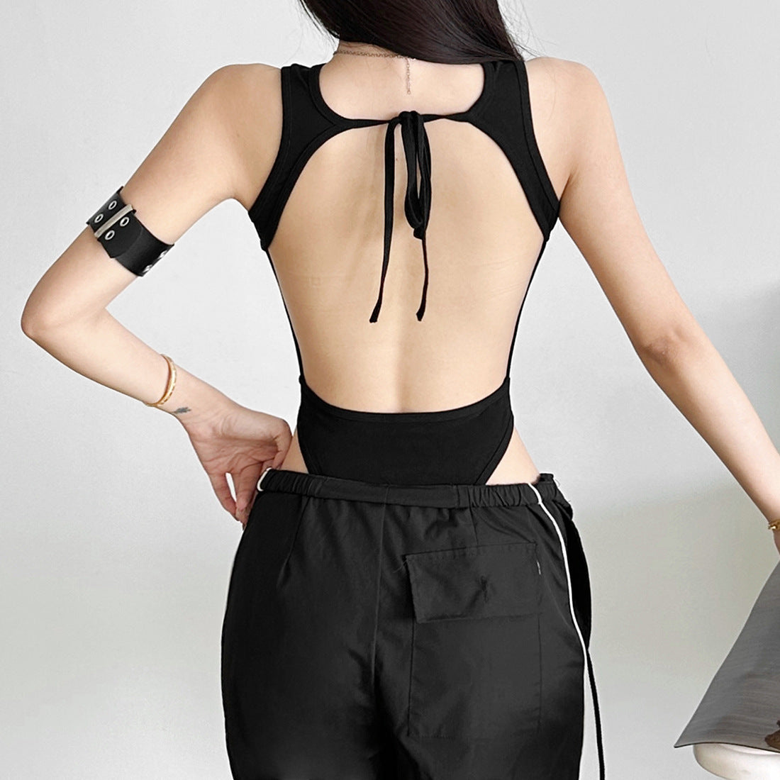 Asymmetric Sheer Mesh Cutout Bodysuit