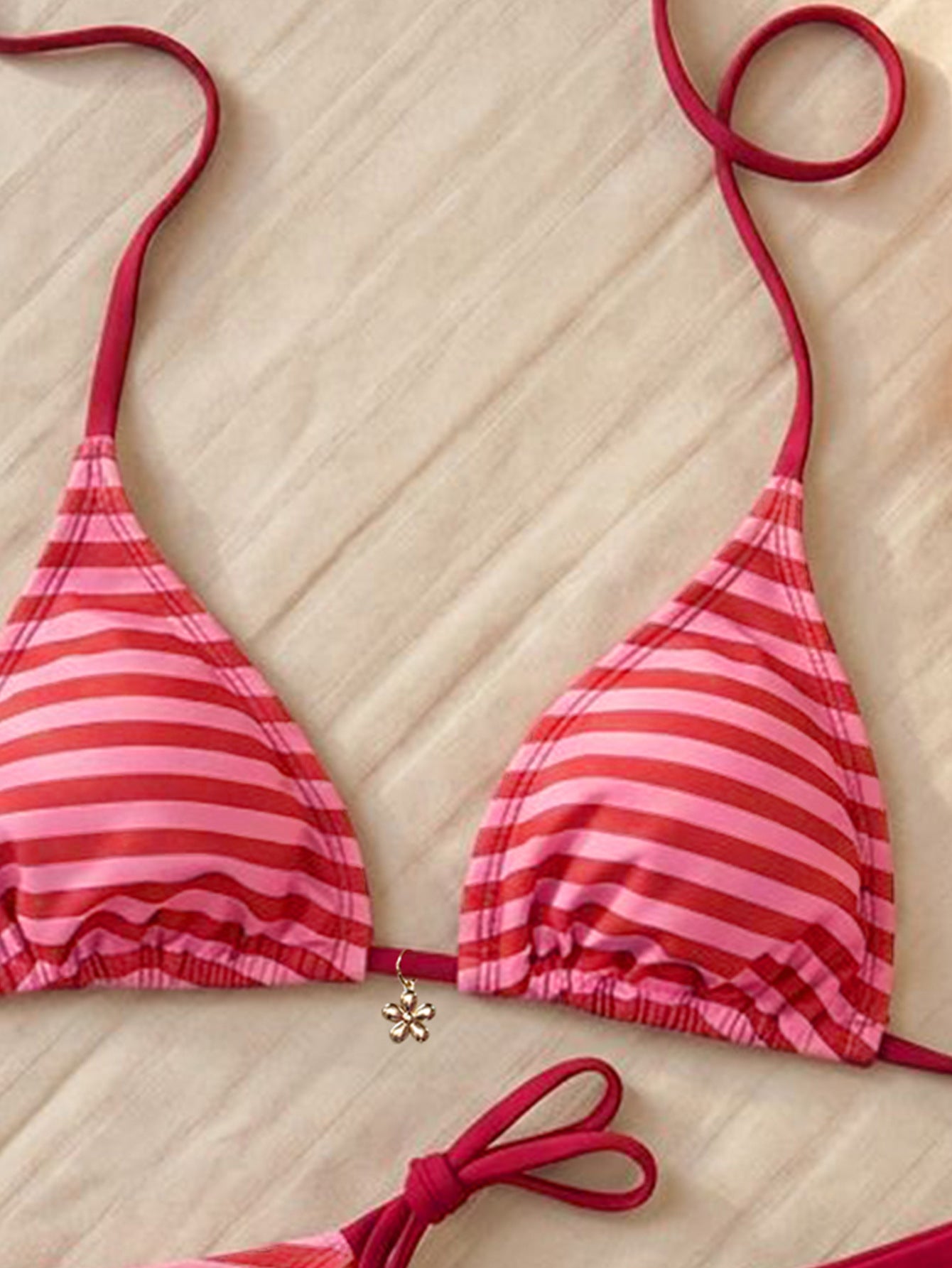 Striped Halter Bikini & Swim Shorts Set