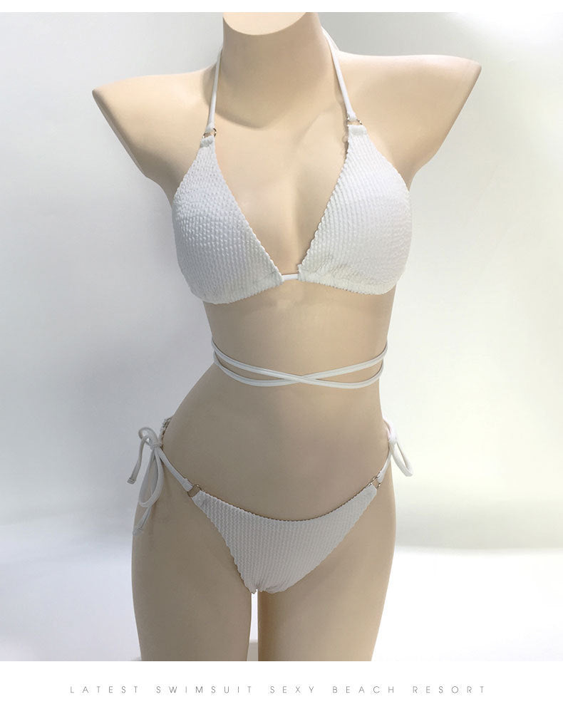 Textured Ring-Detail Wrap Bikini Set
