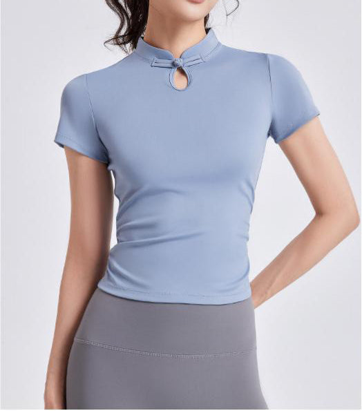 Lila Zen Chinese Style Button-Down Short-Sleeve Yoga Wear