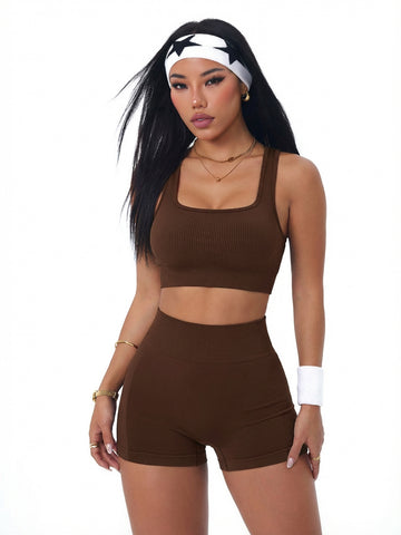 Lila Zen Seamless Racerback Sports Bra & High-Waisted Shorts Set