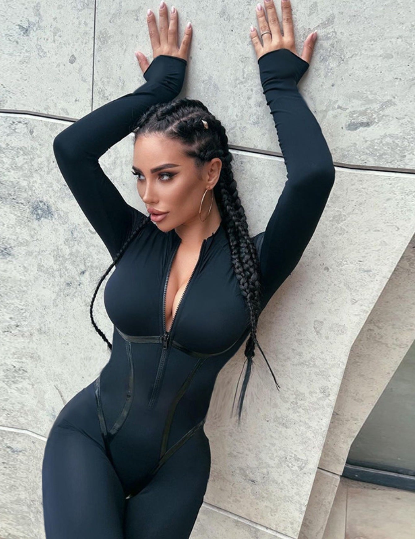 Zip-Up Contour Seam Active Jumpsuit