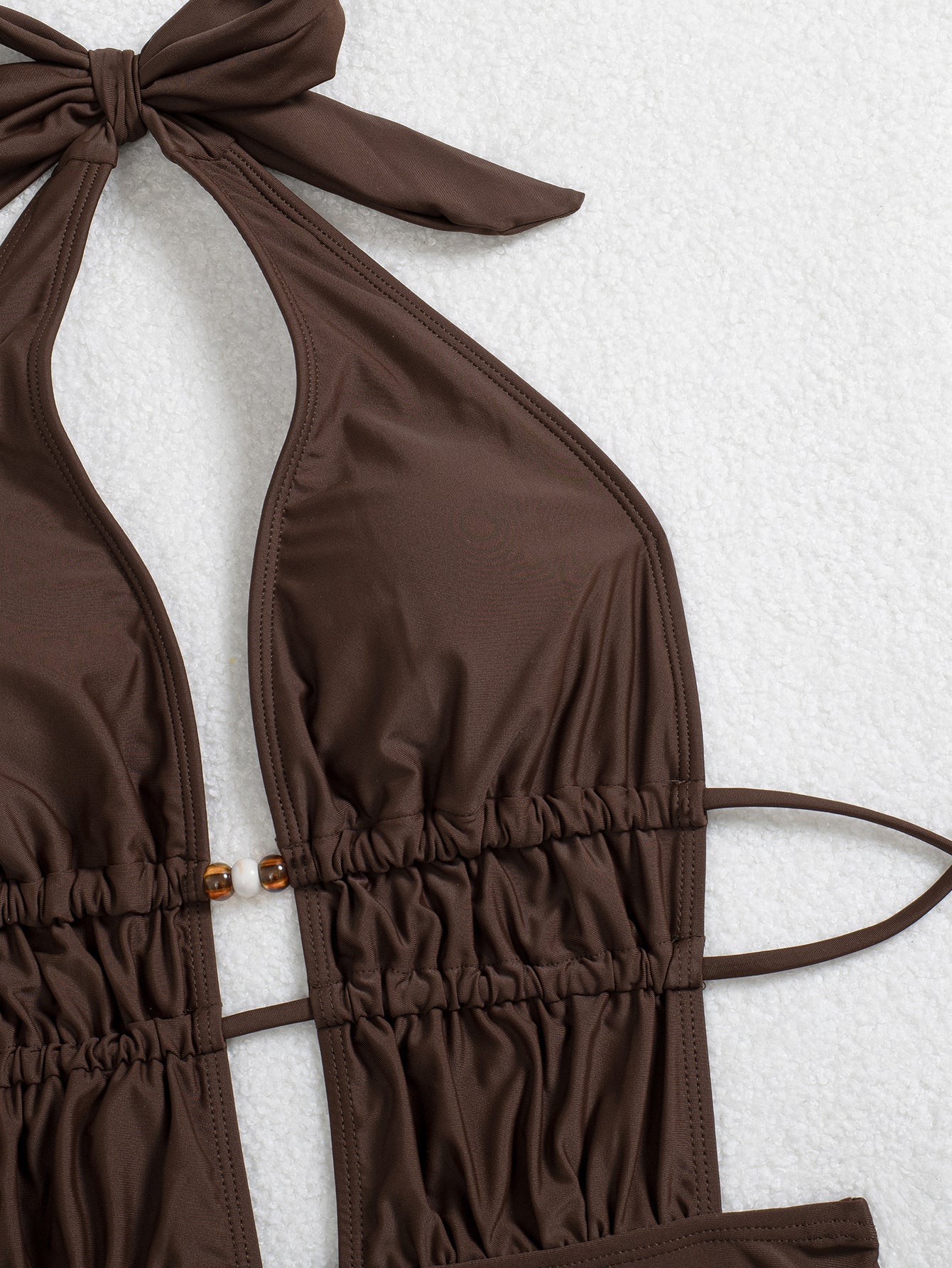 Ruched Plunge Halter One-Piece Swimsuit