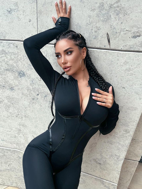 SculptFit Zip-Front V-Neck Jumpsuit