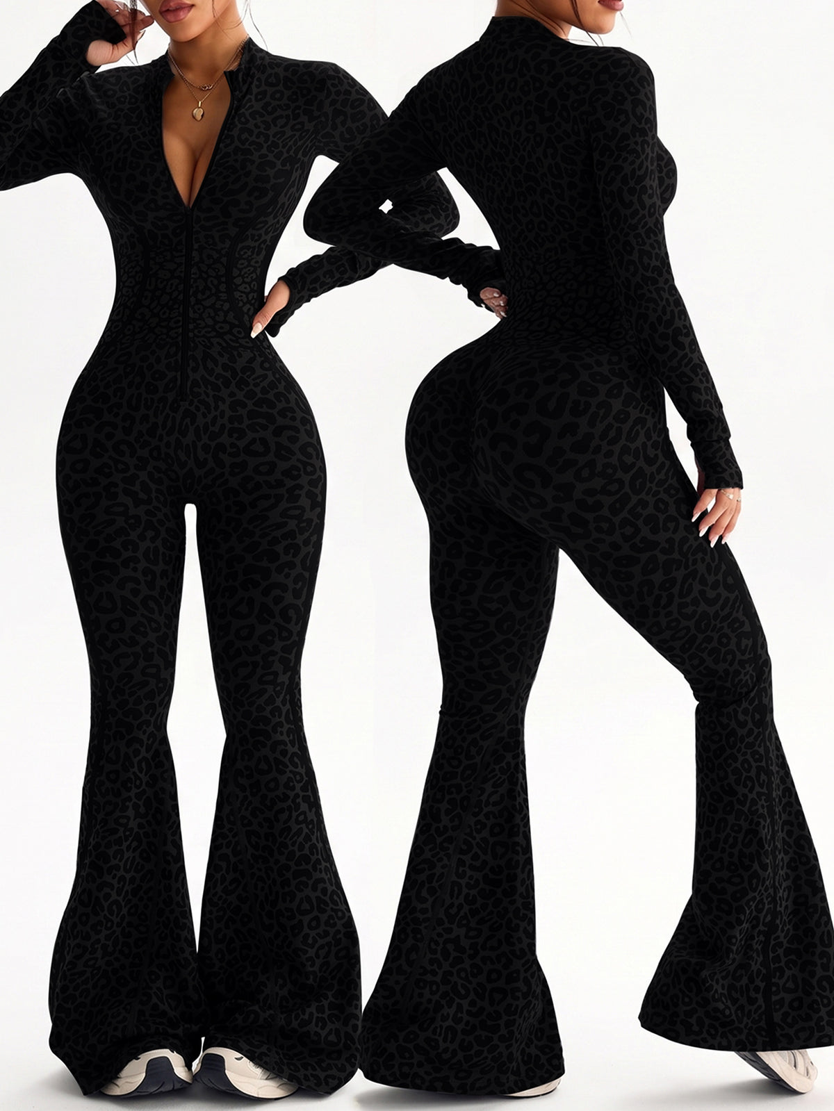 Leopard Print Sculpt Flare Jumpsuit