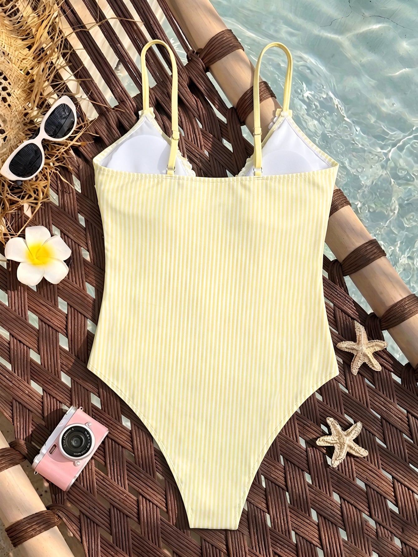 Ruffle Trim Tie-Front One-Piece Swimsuit
