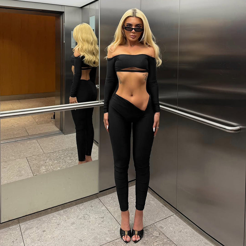 Off-Shoulder Cutout Crop Top & V-Waist Pants Set