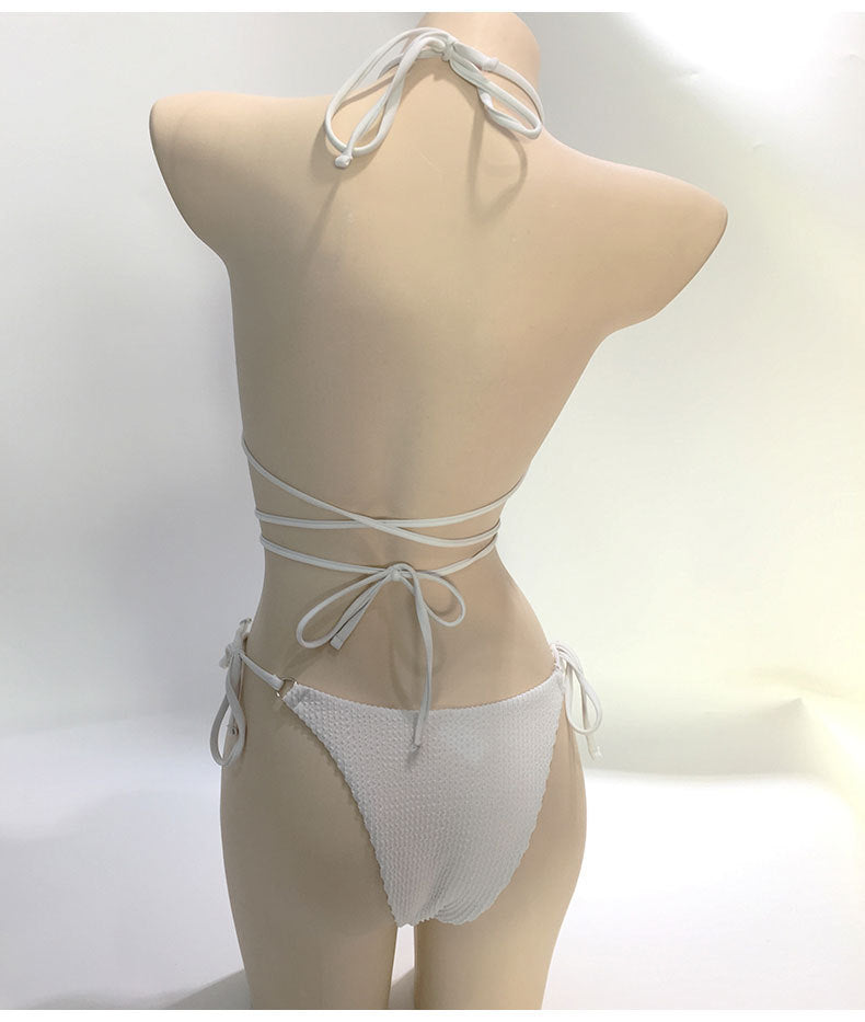 Textured Ring-Detail Wrap Bikini Set