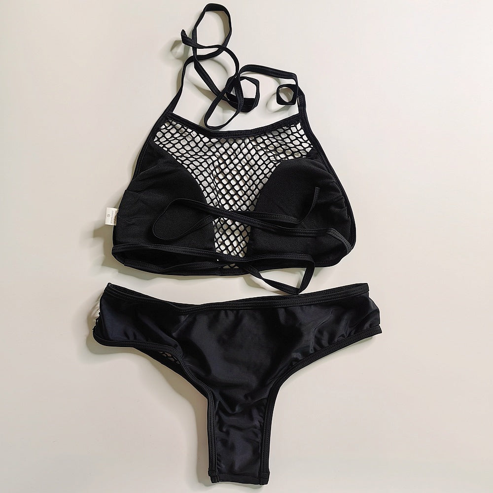 Onyx Fishnet High-Neck Bikini Set