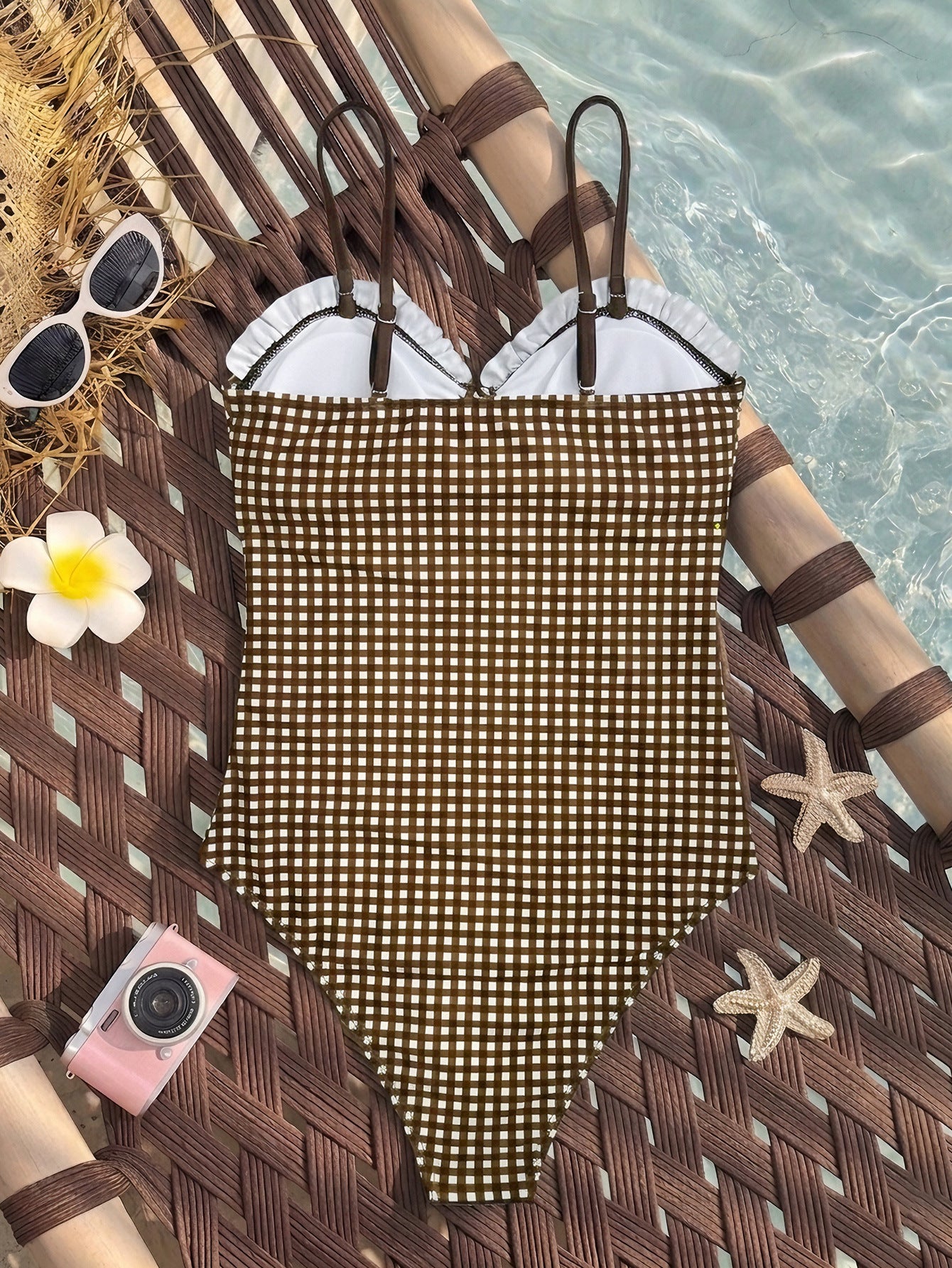Gingham Ruffle Bow One-Piece Swimsuit