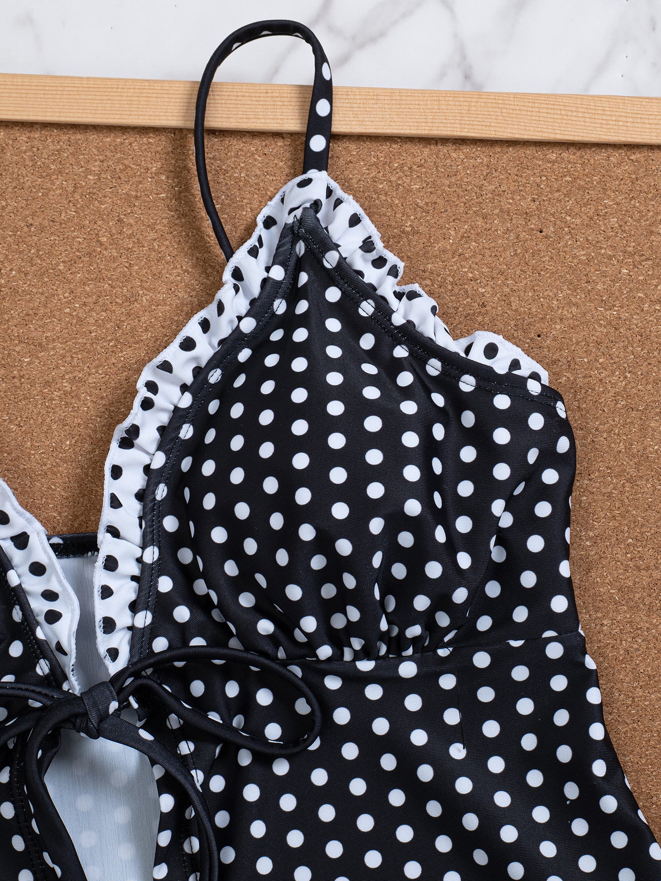 Polka Dot Ruffle Tie-Front Tankini Set