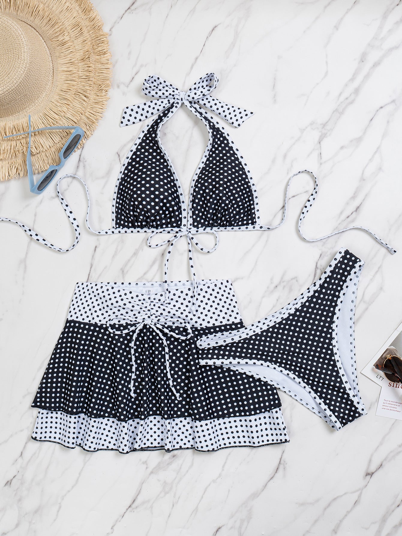 Polka Dot Halter Swim Set with Ruffle Skirt