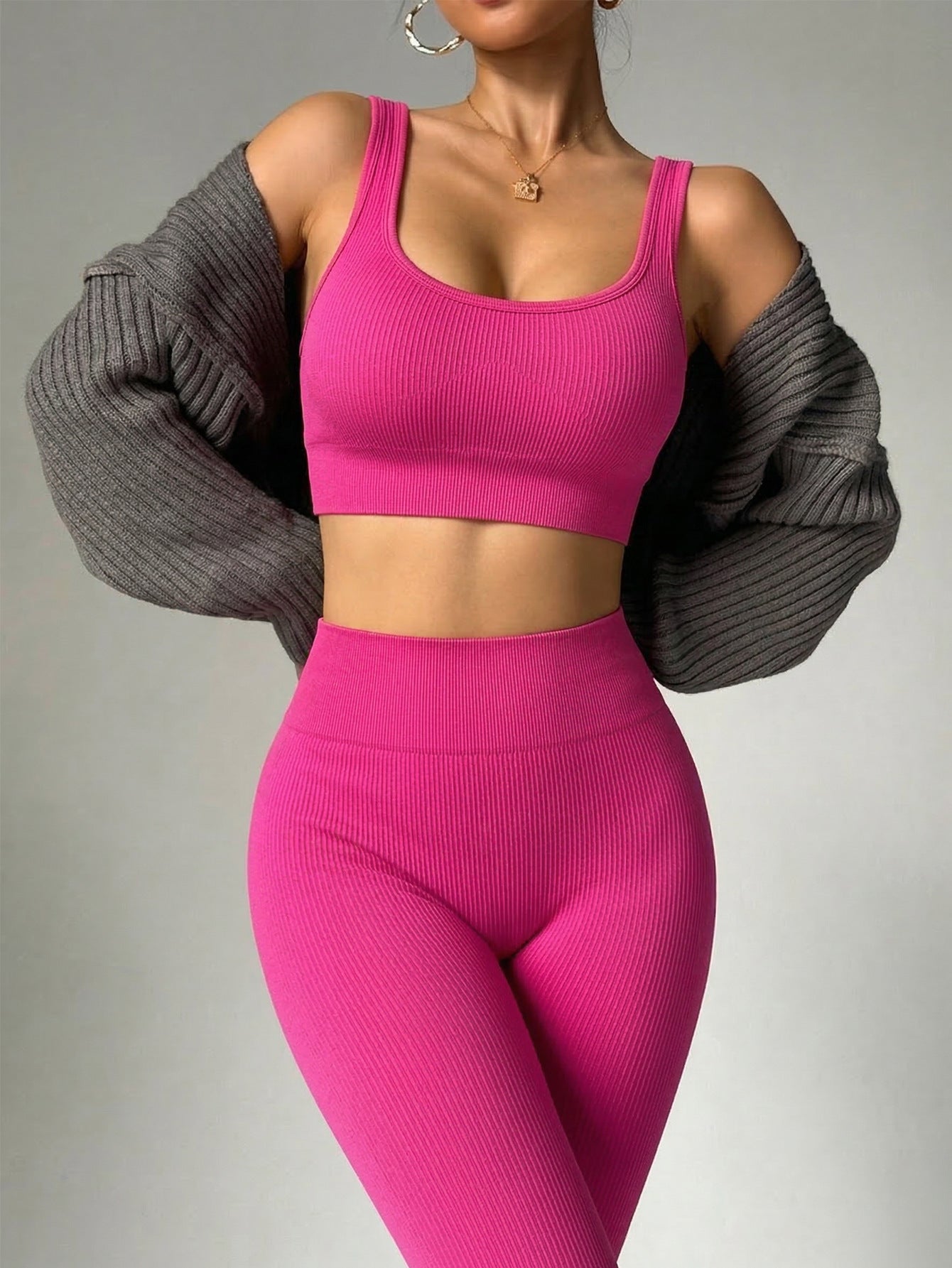 Lila Zen Seamless Ribbed Sculpt Crop Top & Scrunch Leggings Set