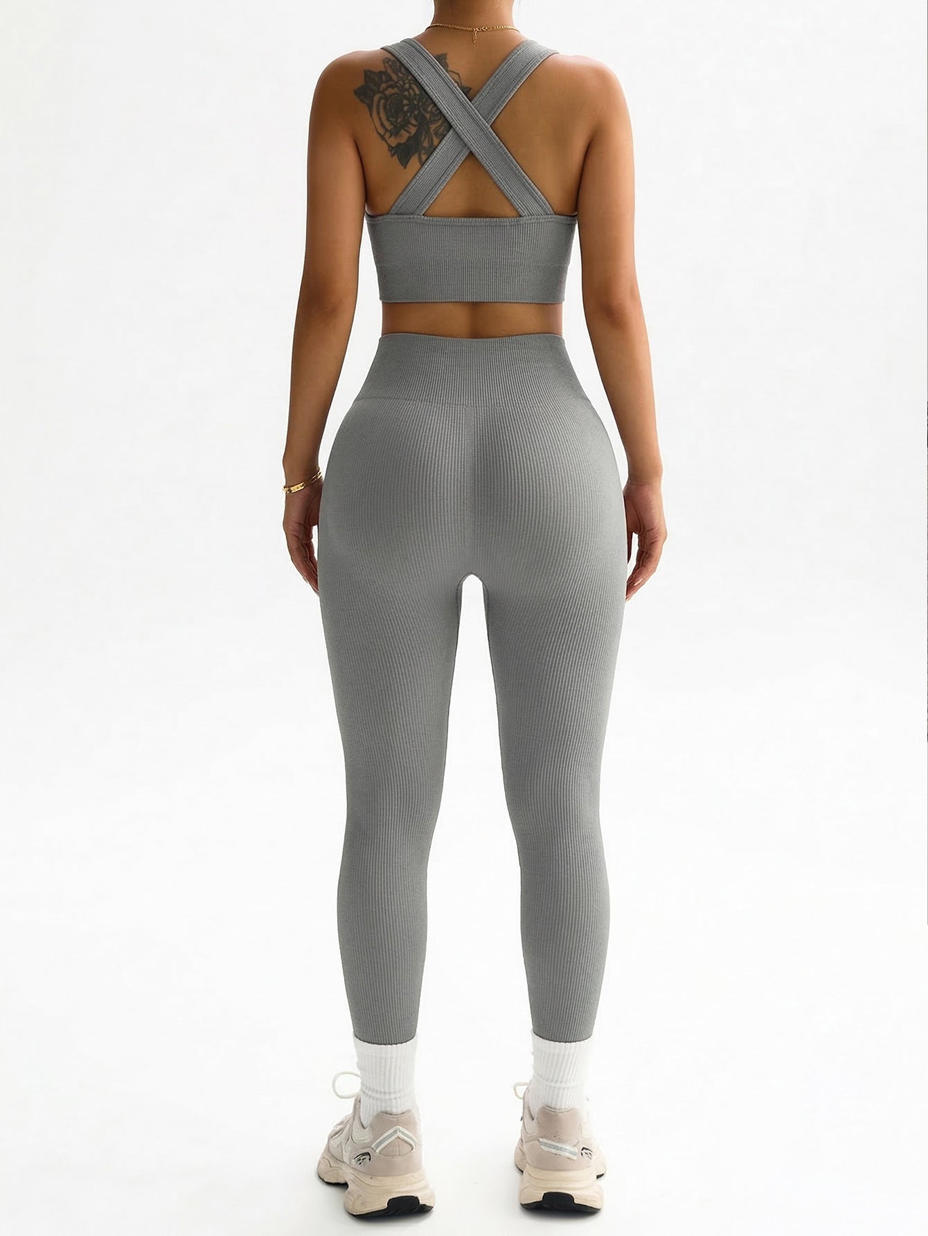 Lila Zen Cross-Back Seamless Crop Top & Scrunch Leggings Set