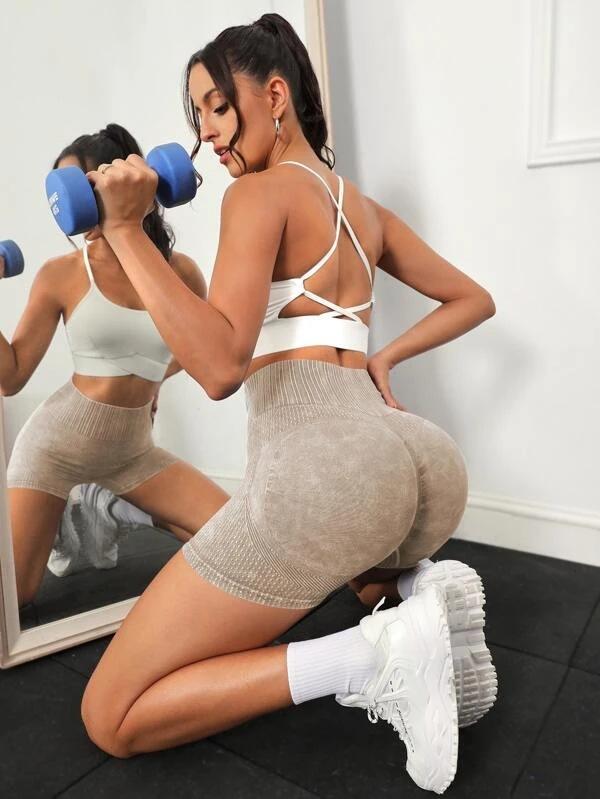 Lila Zen High-Waisted Tight-Fitting Peach Quick-Dry Yoga Shorts