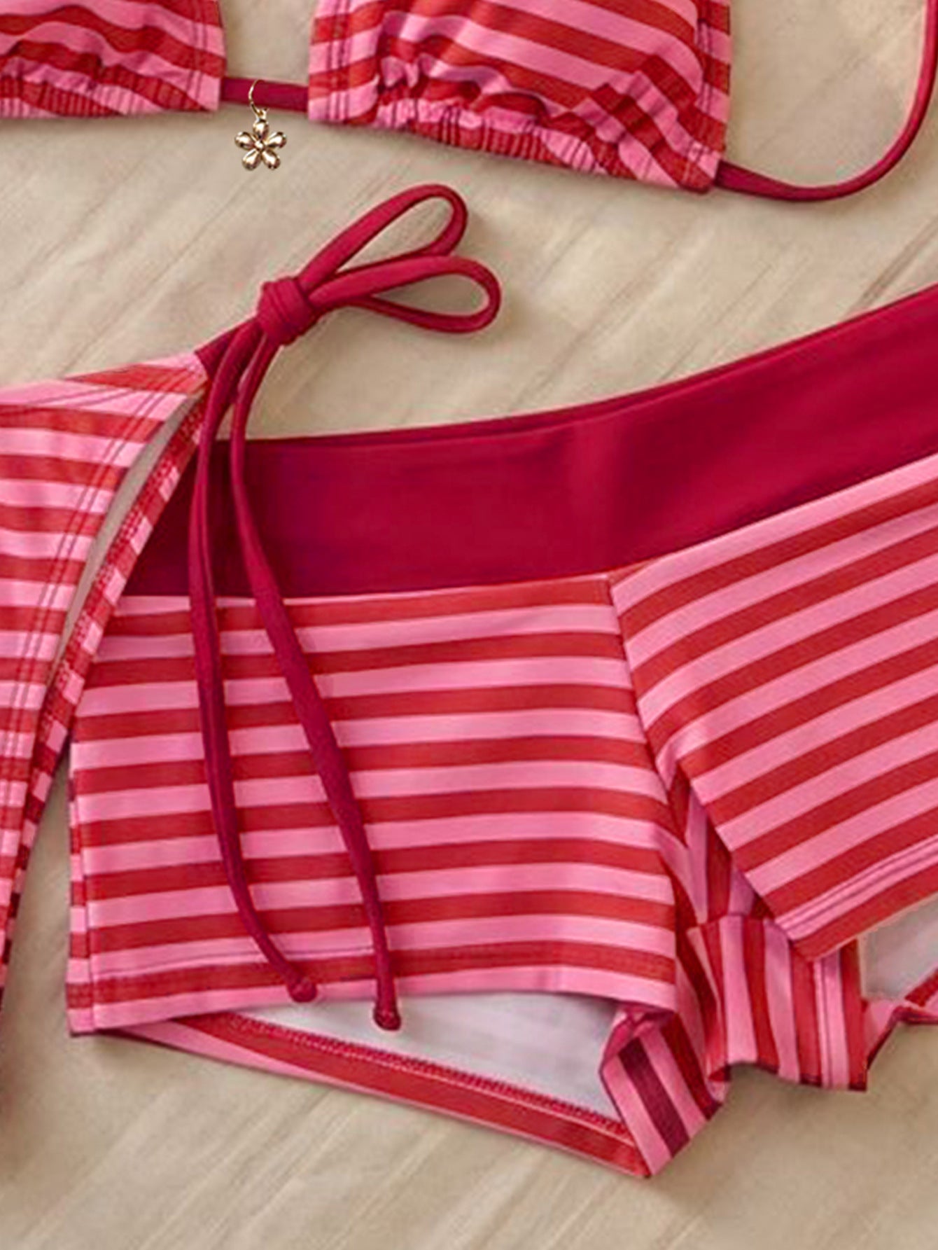 Striped Halter Bikini & Swim Shorts Set