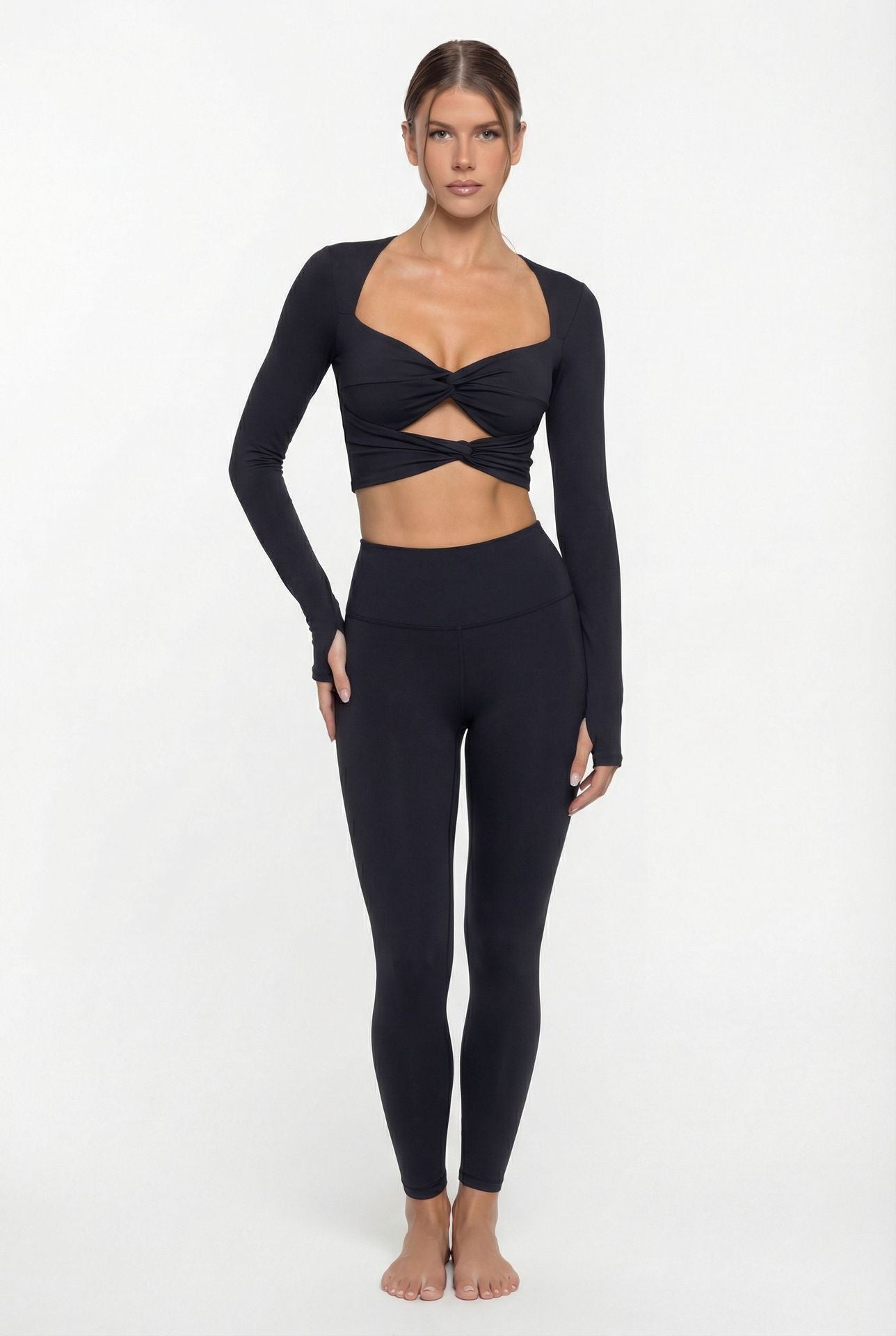 Lila Zen Twist-Front Cutout Long Sleeve Yoga Set