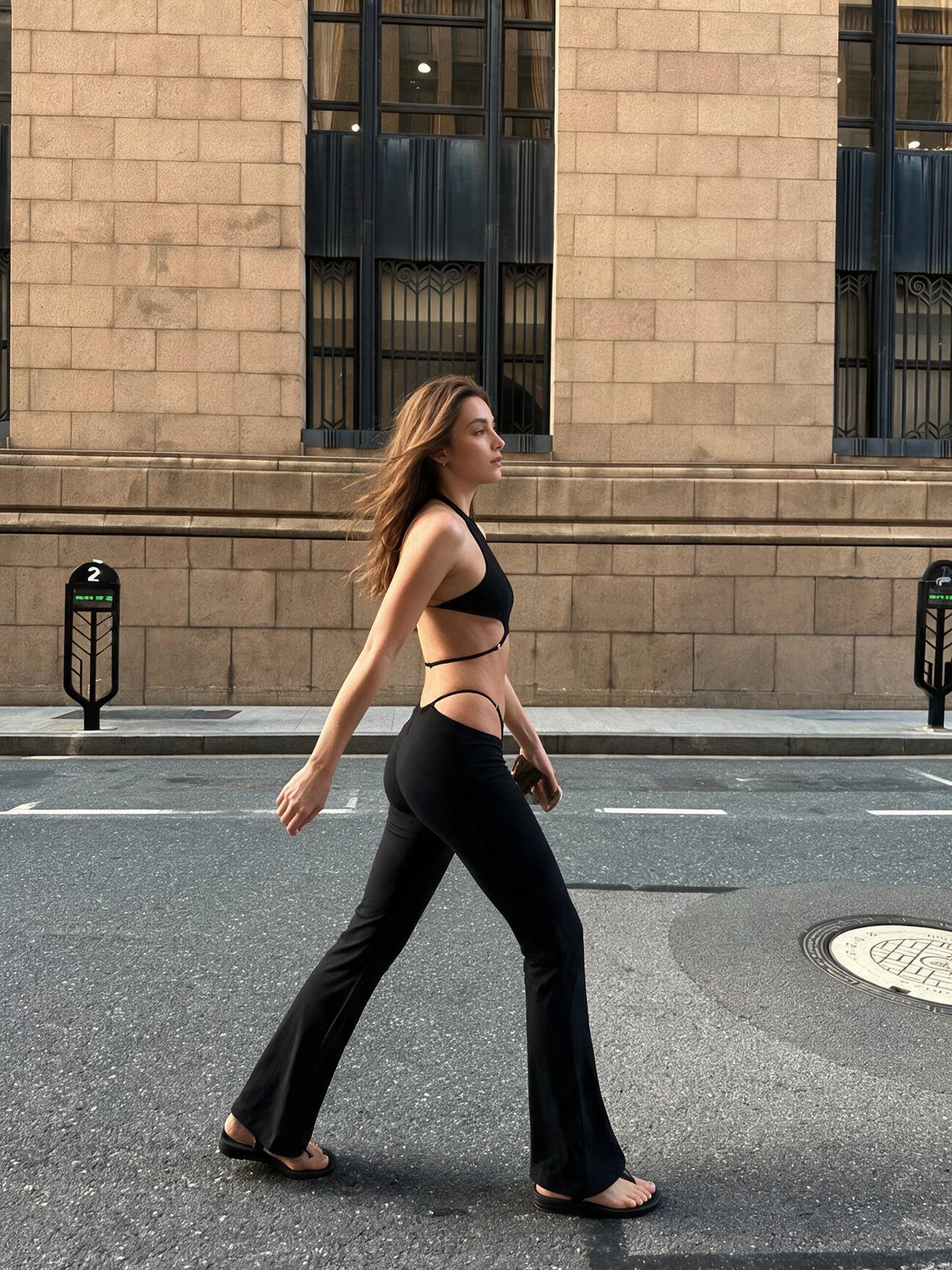 Cutout Halter Crop Top & Low-Rise Flare Pants Set