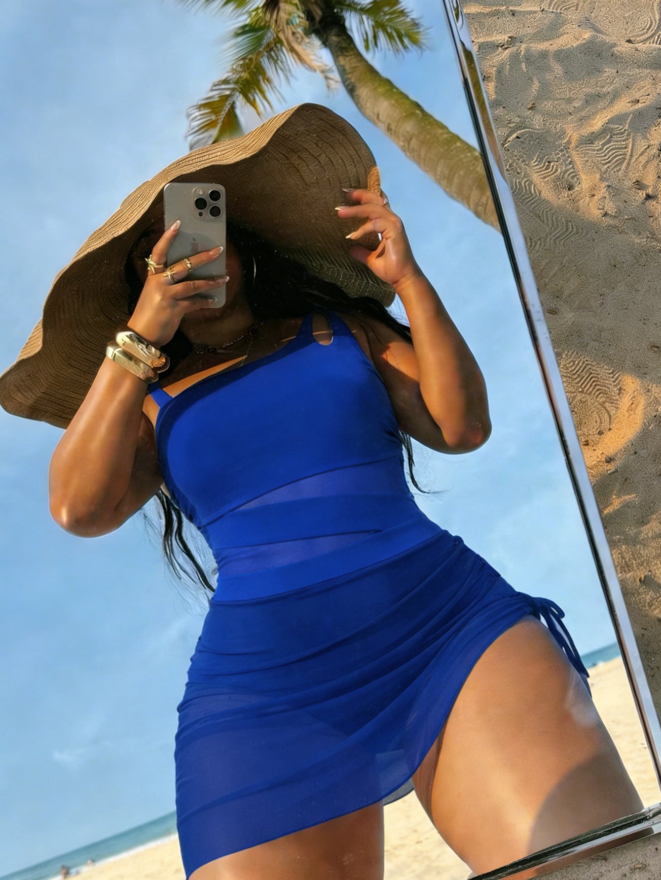 Lila Zen Cutout Mesh Ruched Swim Dress