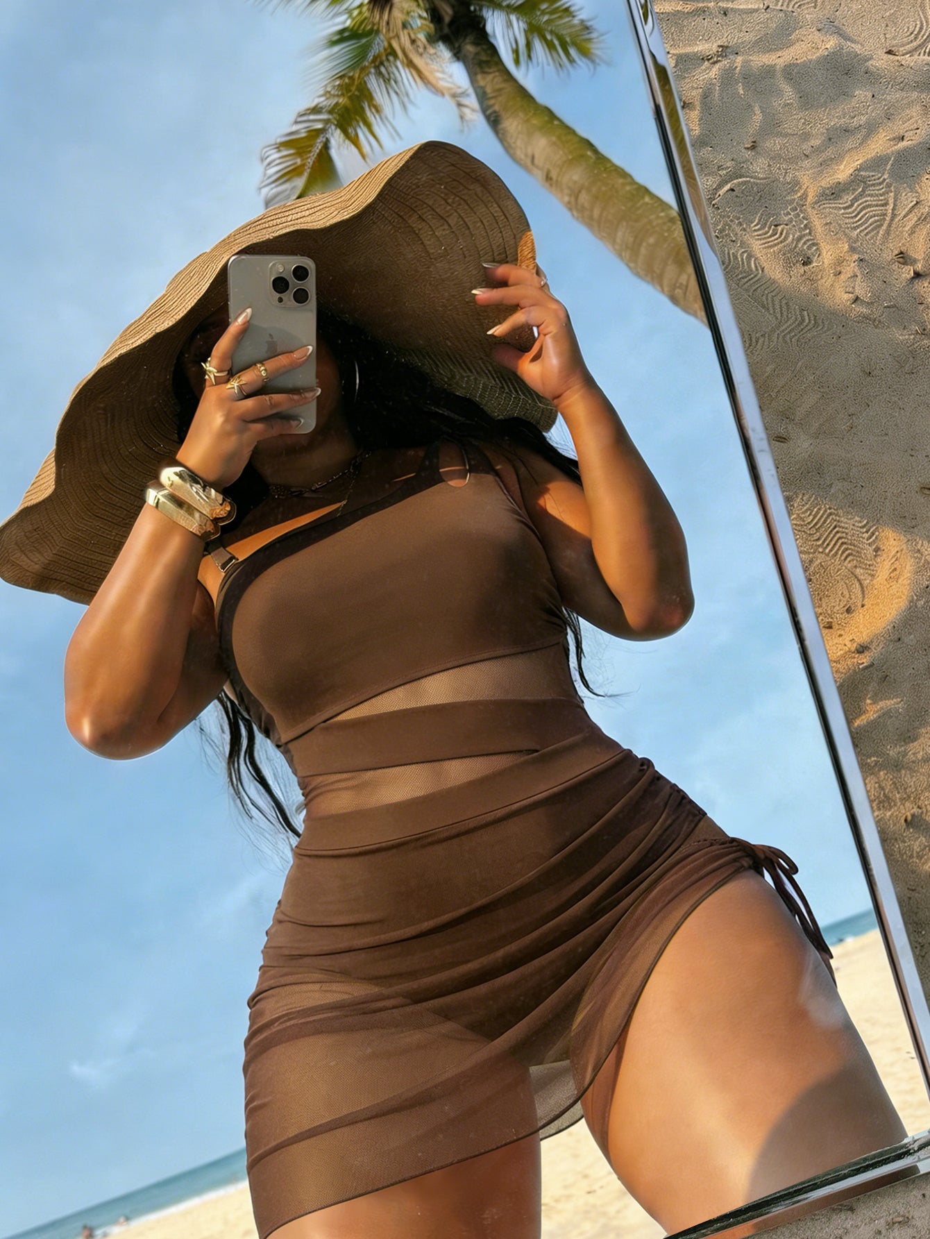 Lila Zen Cutout Mesh Ruched Swim Dress