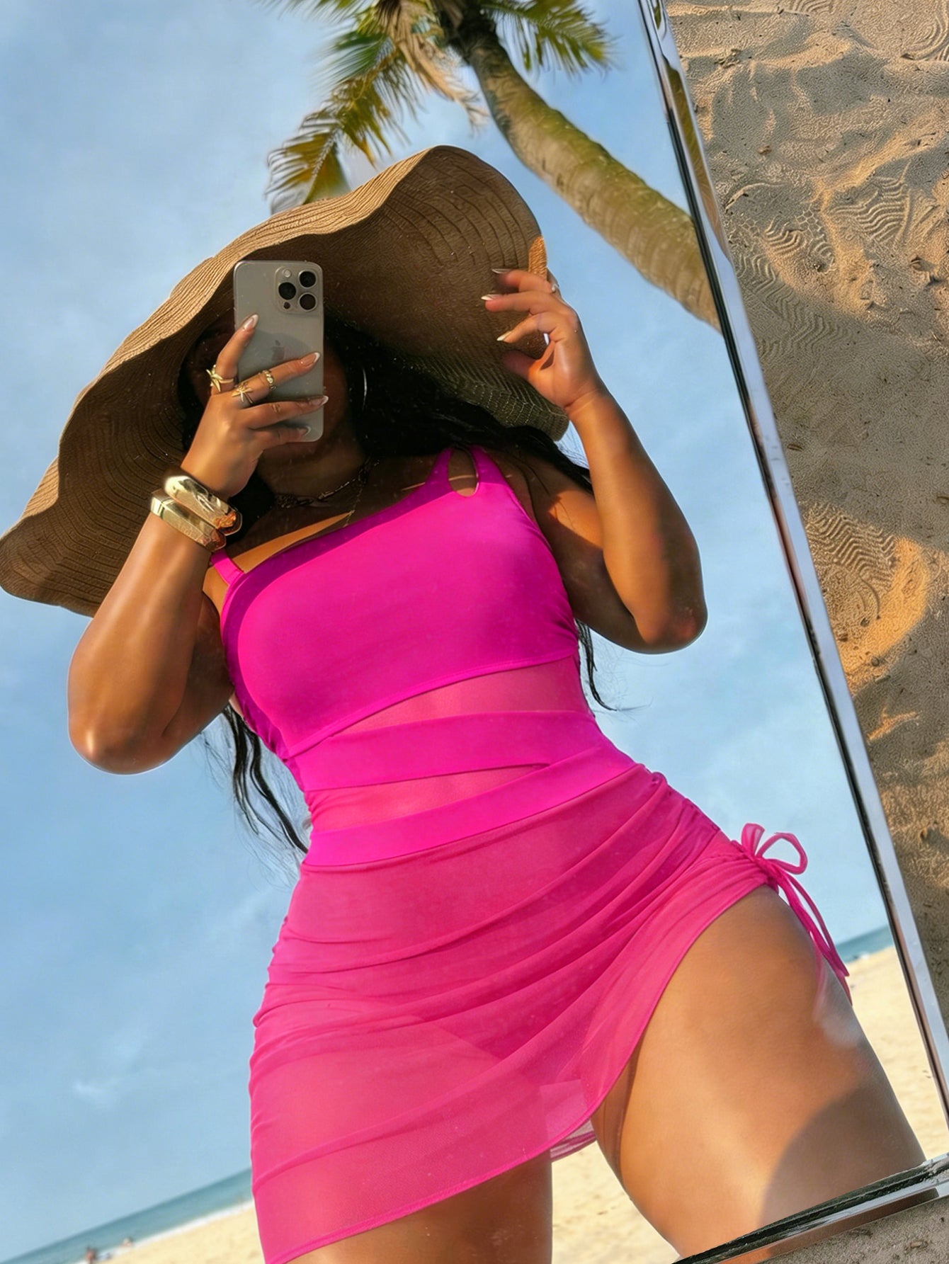 Lila Zen Cutout Mesh Ruched Swim Dress