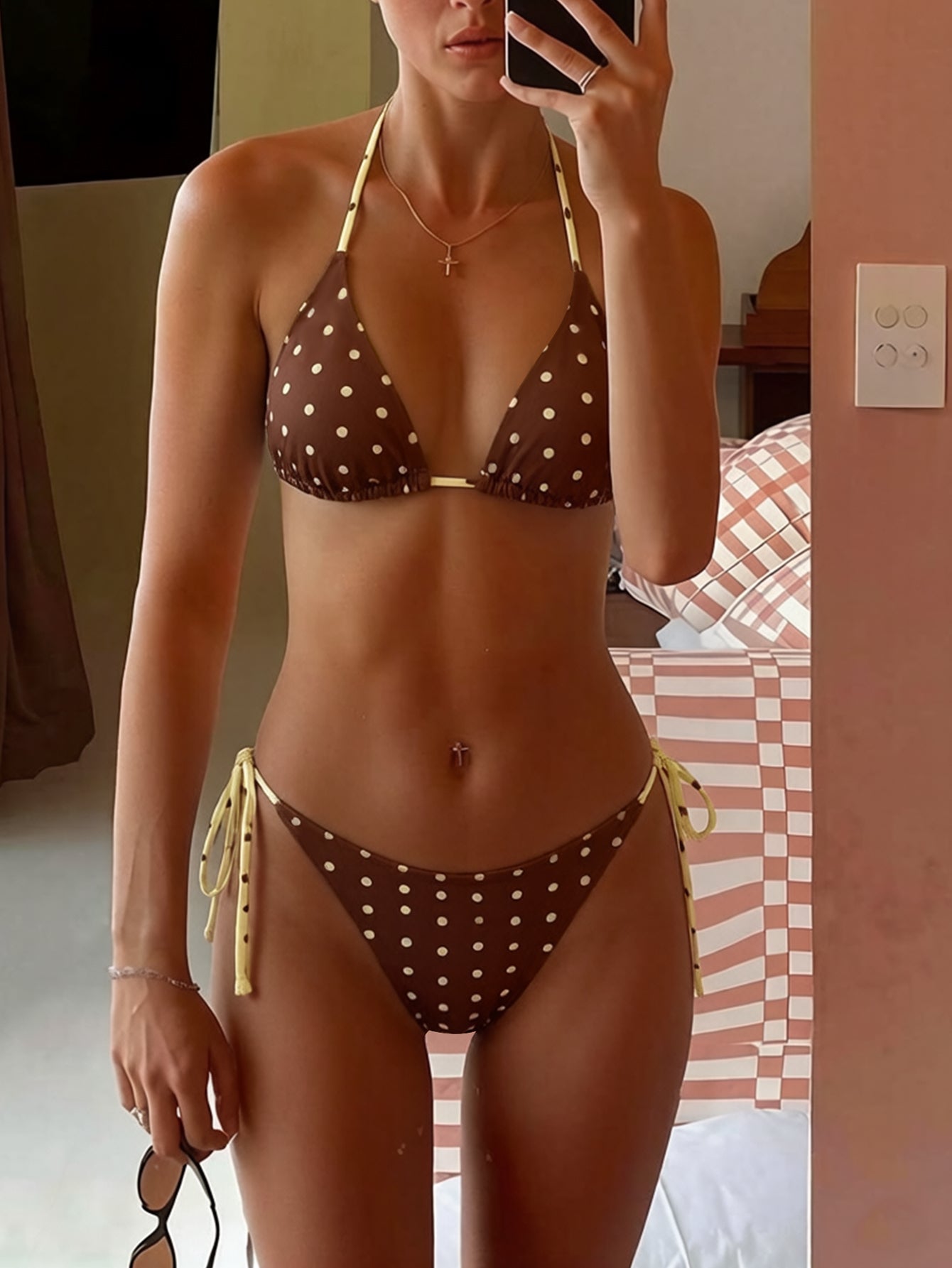 Lila Zen Retro Polka Dot Triangle String Bikini Set