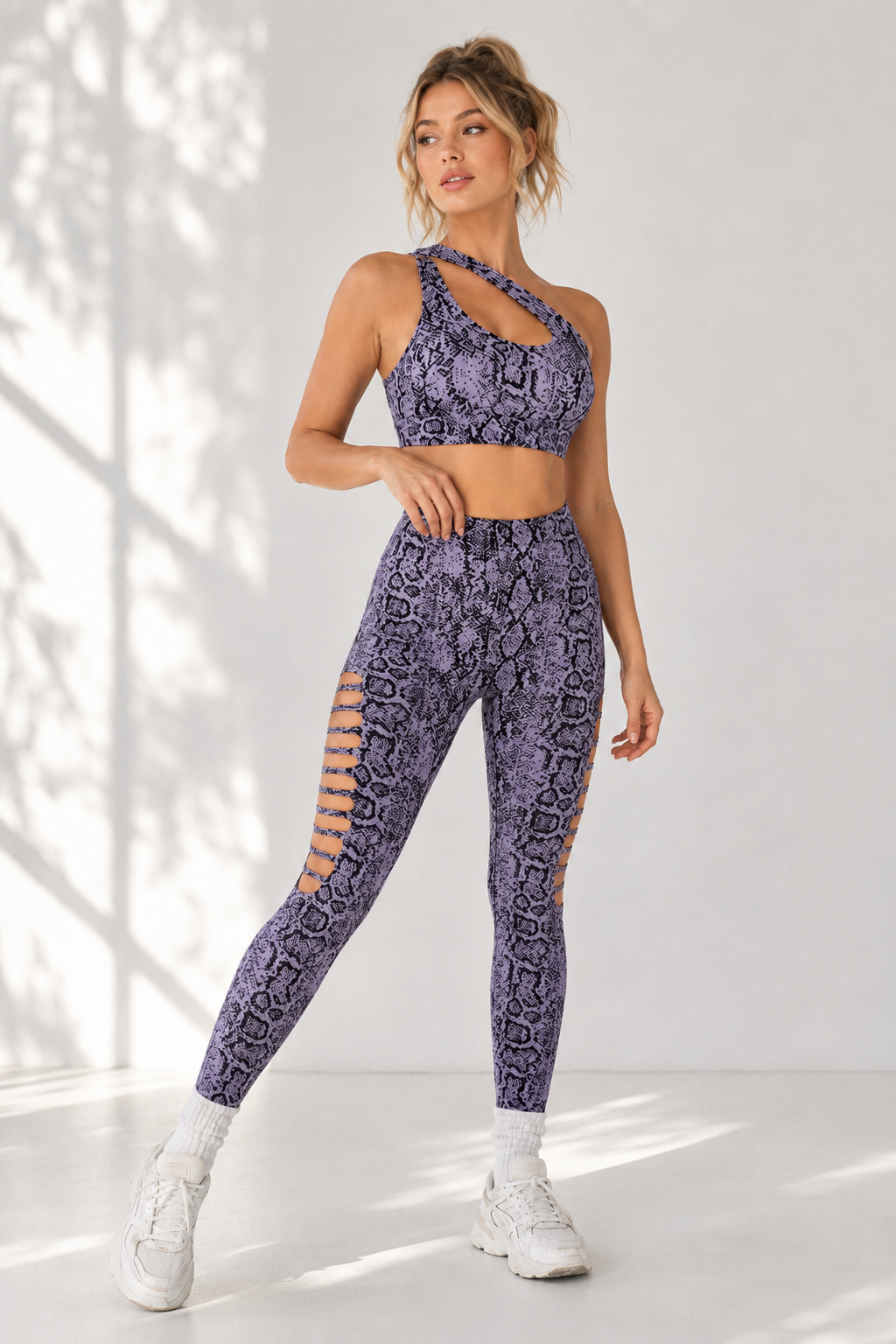 Lila Zen Asymmetric Python Print Cutout Yoga Set