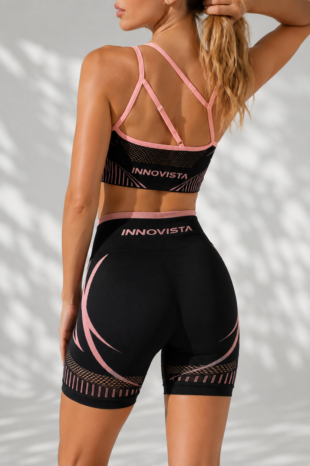 Lila Zen Seamless Contour Strappy Sports Bra & High-Waisted Biker Shorts Set