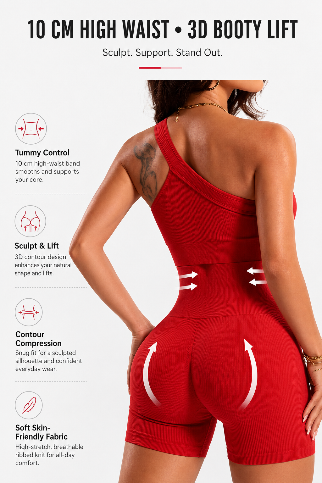 Lila Zen One-Shoulder Seamless Ribbed Sports Bra & High-Waisted Shorts Set