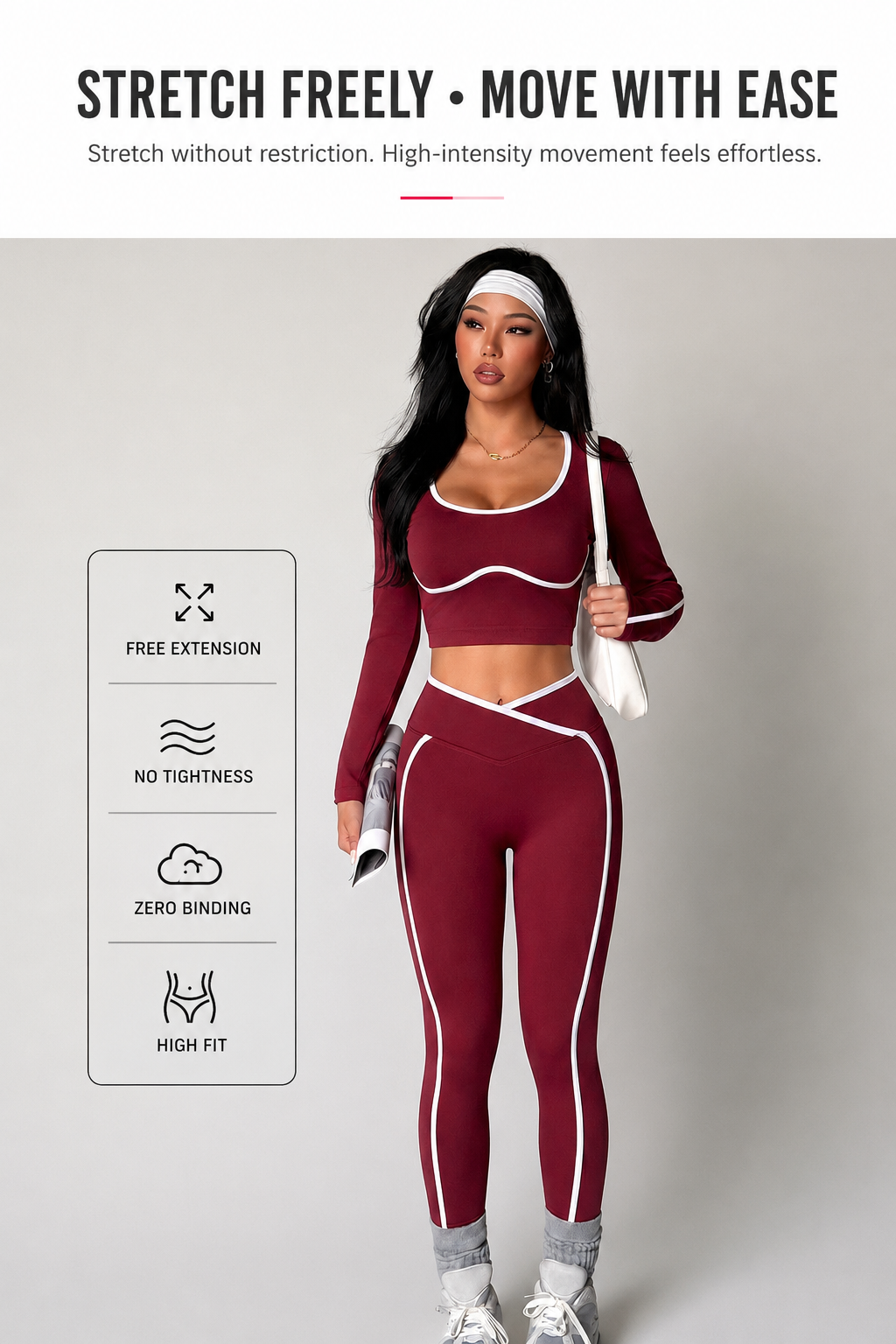 Lila Zen White-Trim Open Back Long Sleeve Yoga Set