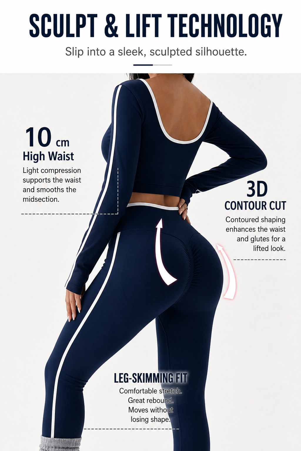 Lila Zen White-Trim Open Back Long Sleeve Yoga Set