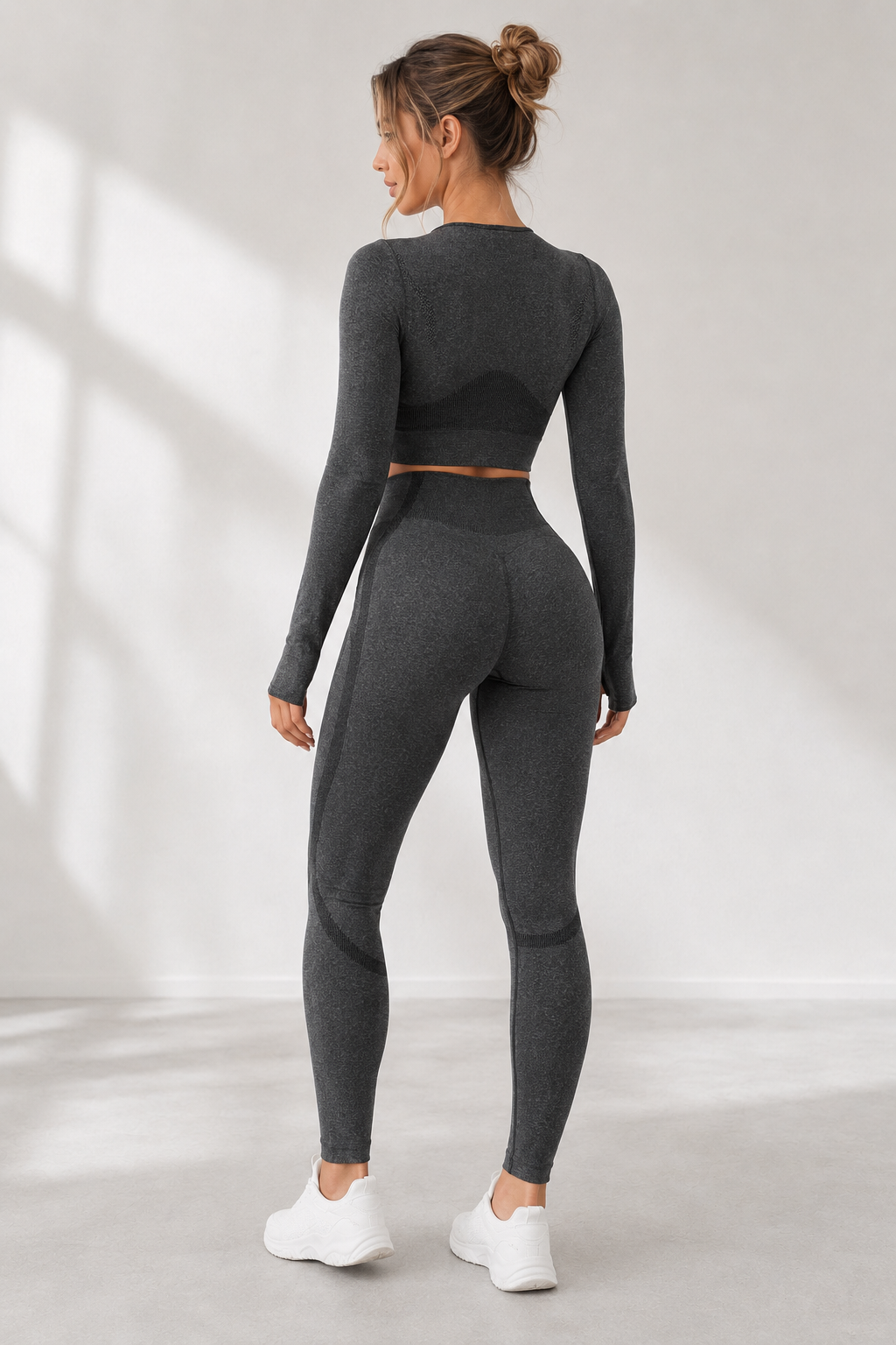 Lila Zen Seamless 3D Sculpt Long Sleeve Crop Top & High-Waisted Leggings Set