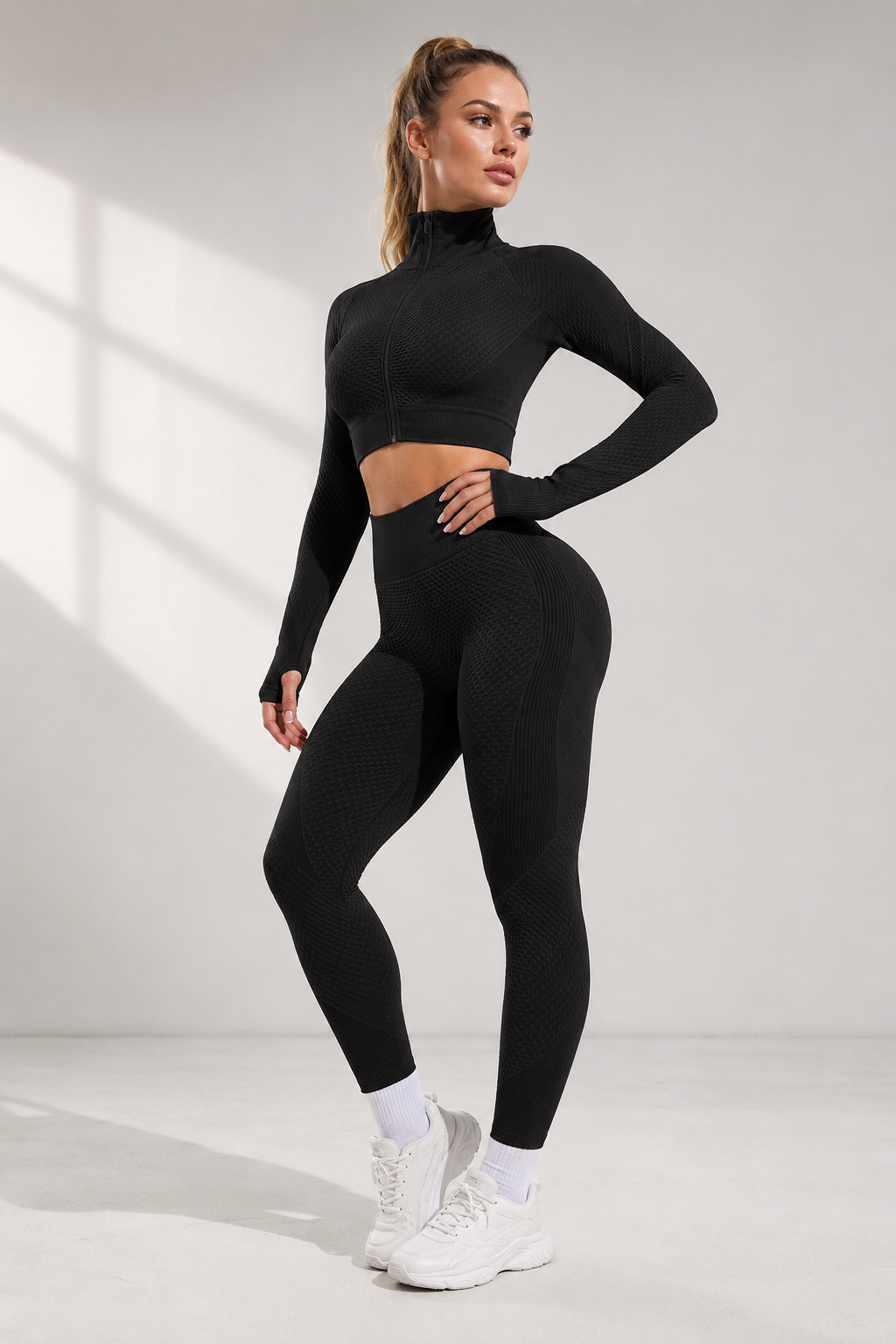 Lila Zen Seamless Zip-Up Long Sleeve Yoga Jacket & High-Waisted Leggings Set