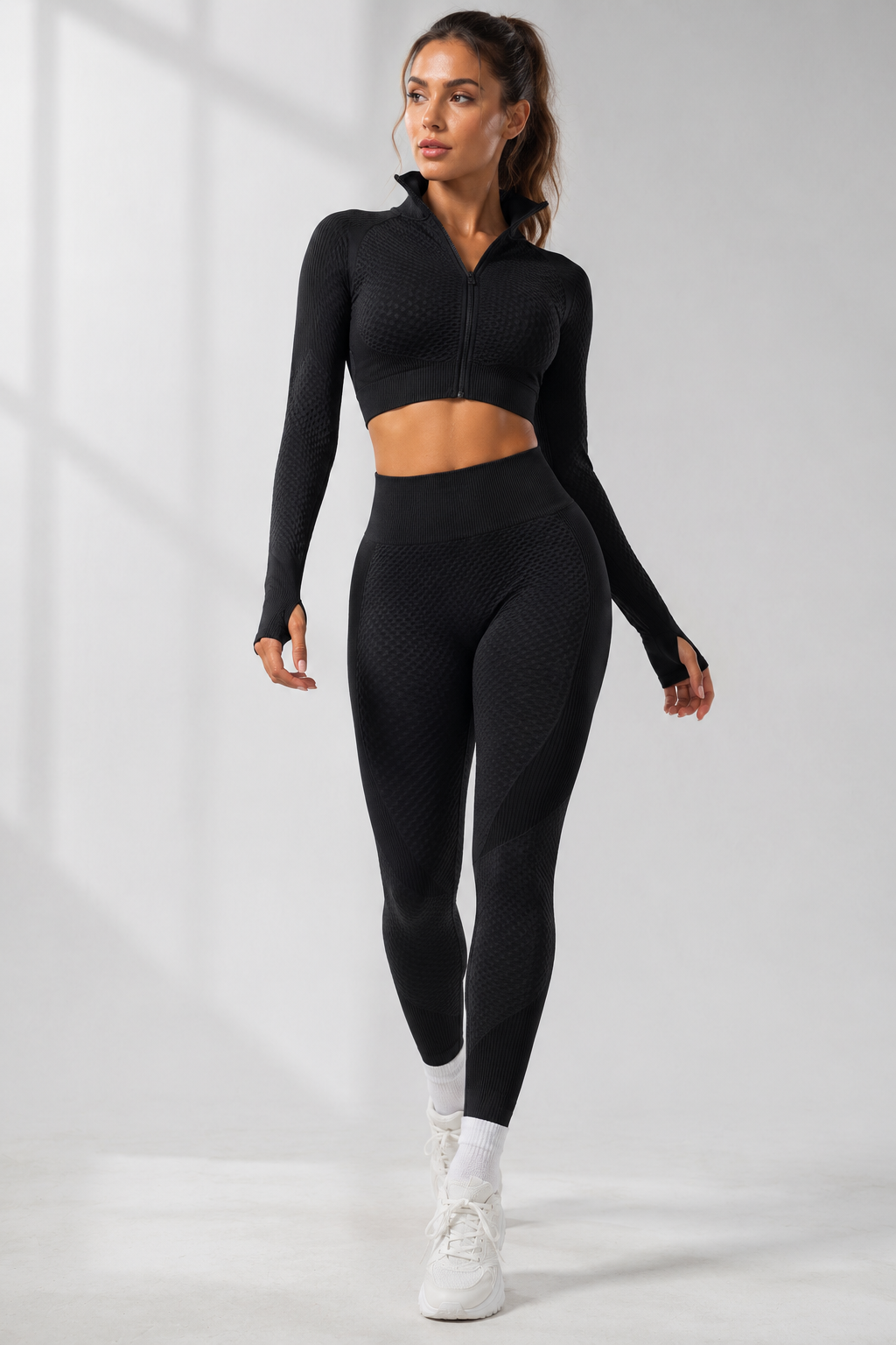 Lila Zen Seamless Zip-Up Long Sleeve Yoga Jacket & High-Waisted Leggings Set