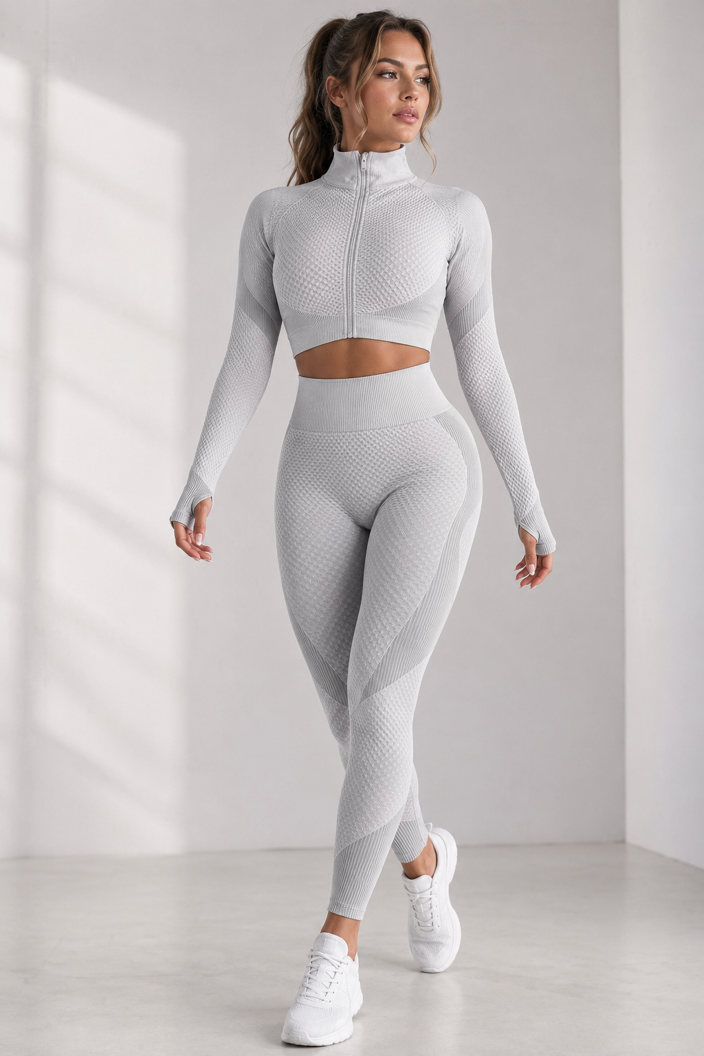 Lila Zen Seamless Zip-Up Long Sleeve Yoga Jacket & High-Waisted Leggings Set