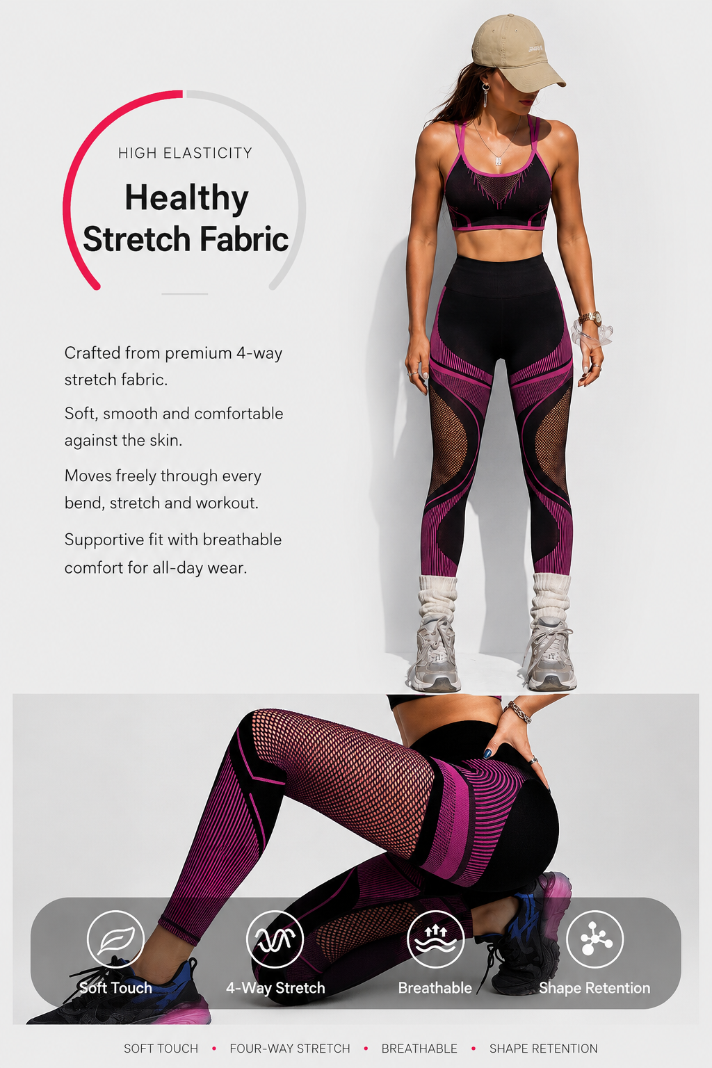 Lila Zen Seamless Mesh Panel Sports Bra & High-Waisted Leggings Set