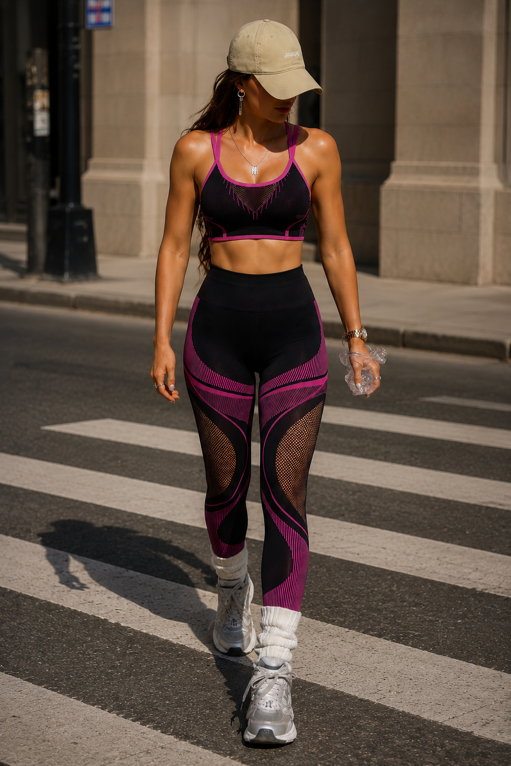 Lila Zen Seamless Mesh Panel Sports Bra & High-Waisted Leggings Set