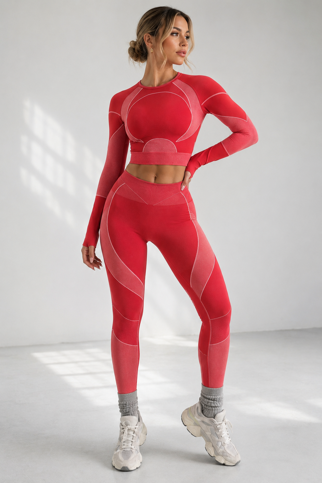 Lila Zen Seamless Long Sleeve Crop Top & High-Waisted Leggings Set