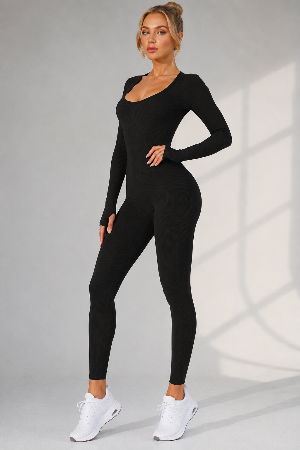 Lila Zen Ribbed Seamless Sculpt Long Sleeve Yoga Jumpsuit